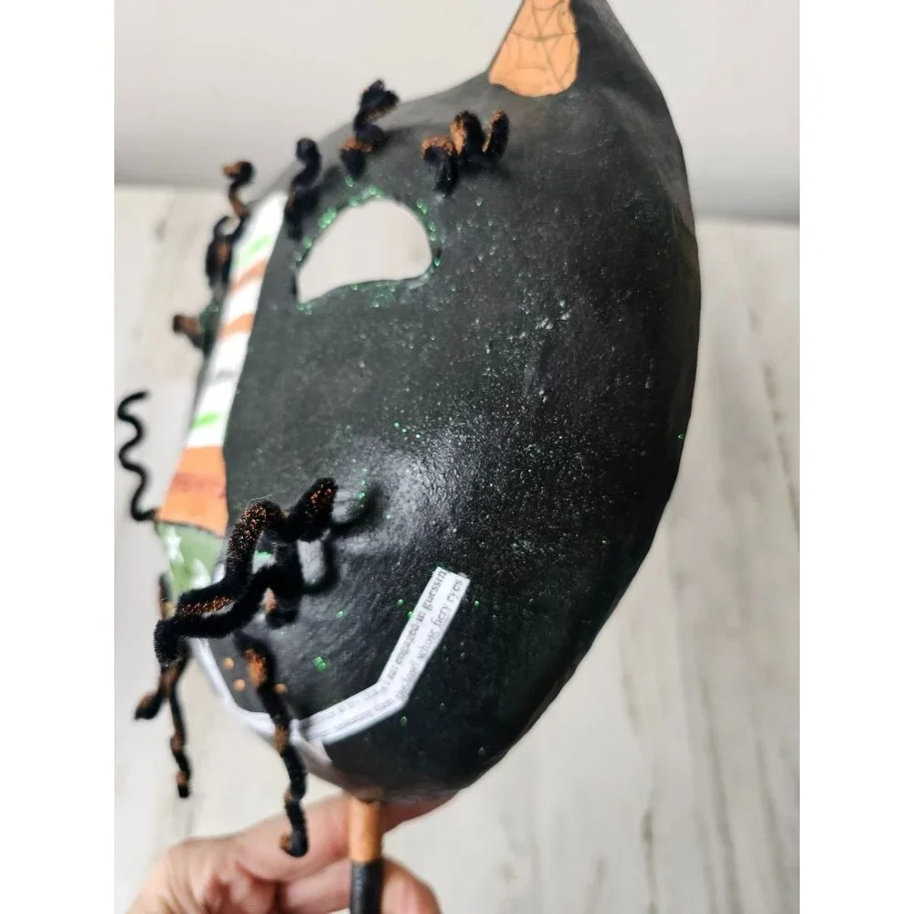 Shabby chic cat mask‎ Halloween decor unique black glitter